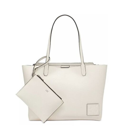 DKNY Riley faux-leather large women's tote + pouch WHITE - 2 Piece set - Picture 1 of 14